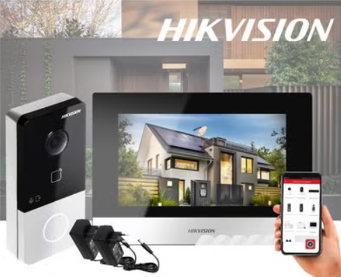 طقم إنتركم فيديو للفلل – شاشة لمس 7 بوصة ملونة|HIKVISION DS-KIS603-P hikvision Video Intercom Villa Door Station Bundle, 7-inch colorful touch screen with resolution 1024 × 600, Supports wireless network, Standard PoE